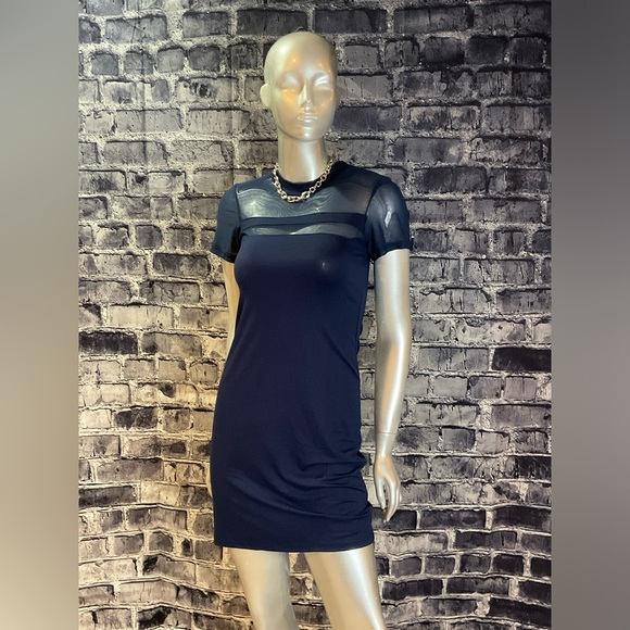 Navy Blue Mesh Soft T Shirt Mini Dress - Picture 7 of 10